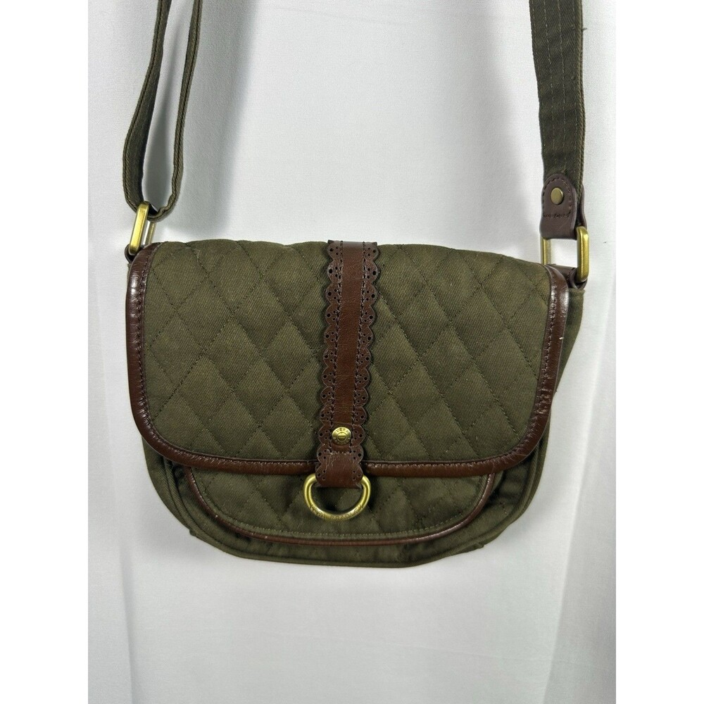 Vera Bradley Quilted Cross Body Bag Olive Green Scalloped Trim Cotton Earth Tone